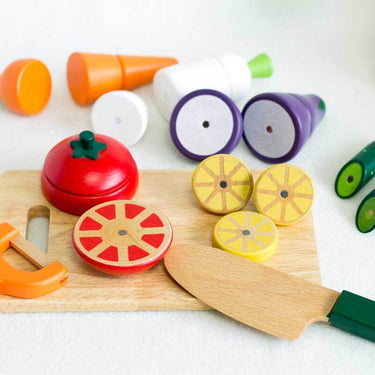 MiniChef | Cocinar jugando - Cocina de juguete de madera con verduras y frutas cortables